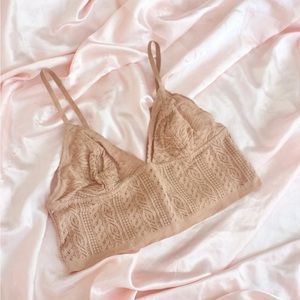 Aerie Tan Semi-Sheer Lace Bralette Medium
